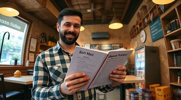 user-friendly ordering solution, content expression, holding a digital menu, photorealistic, rustic eatery with wooden decor, highly detailed, intuitive design elements, earthy tones, soft natural light, shot with a fisheye lens.
